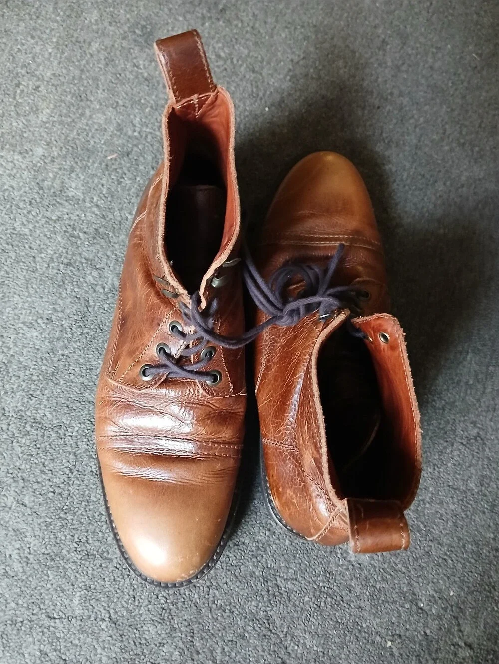 Patina Men's Brown Leather Lace-Up Boots Size 10